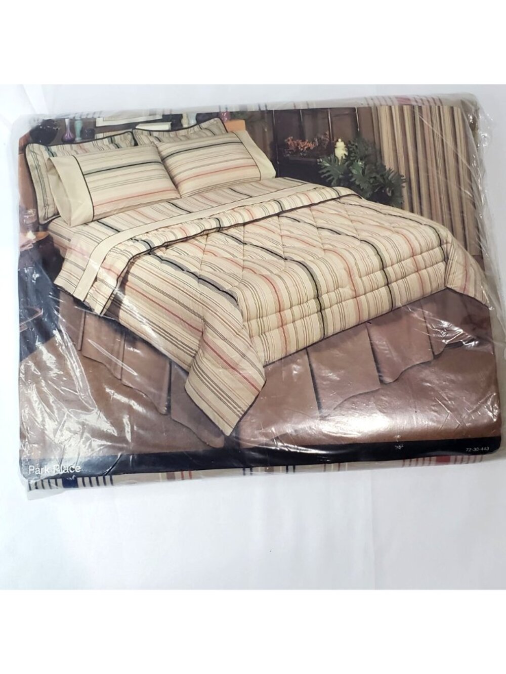VTG JC Penney Percale Full Size Fitted Sheet Pale Taupe Multi Striped USA - Picture 6 of 8